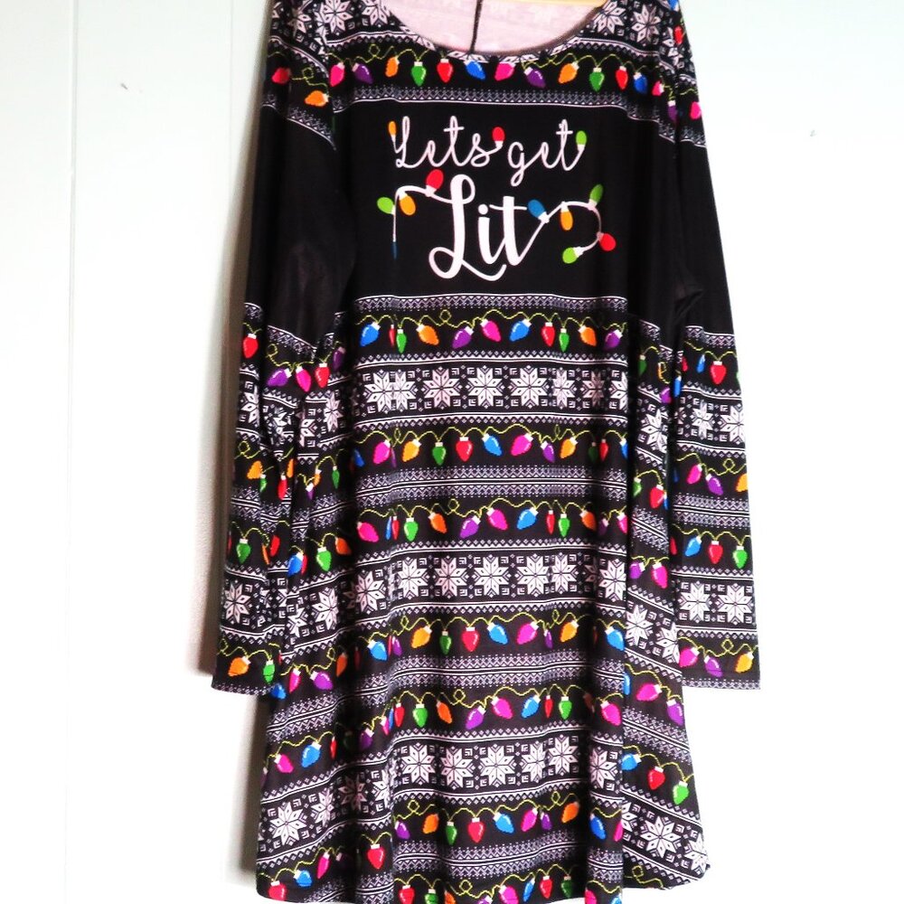 HDE Holidays Christmas Dress LS Midi Let's Get Lit Size 4X